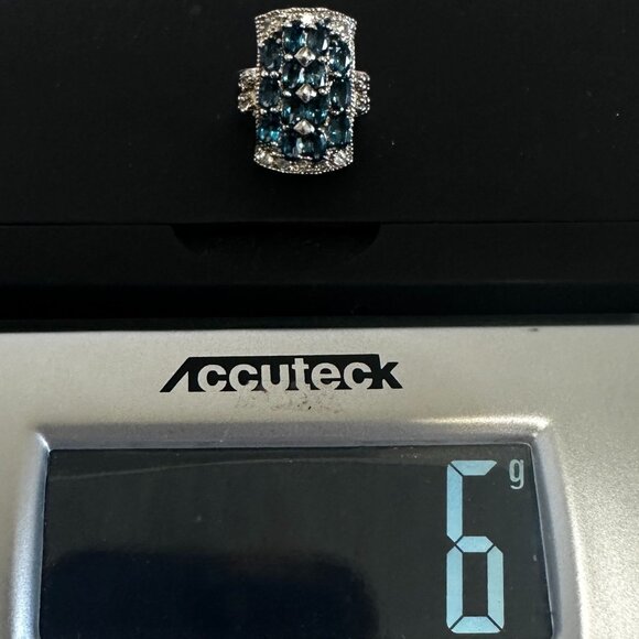 Sterling Silver London Blue Topaz & Czs Cocktail Statement Ring – Size 6 - Picture 15 of 15